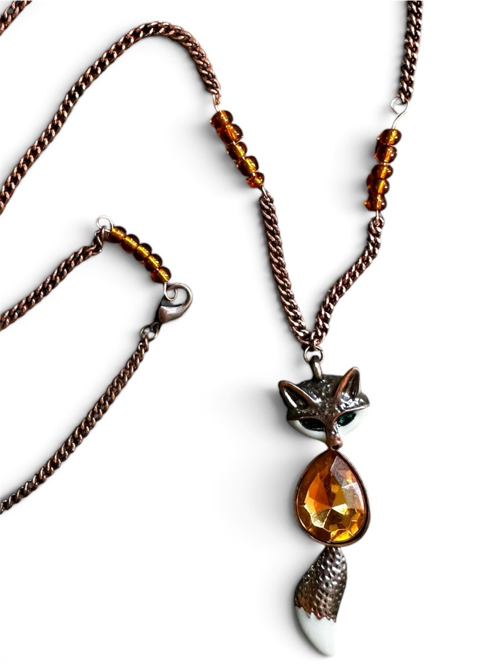 Amber Teardrop Fox Pendant Necklace - Women's Jewelry